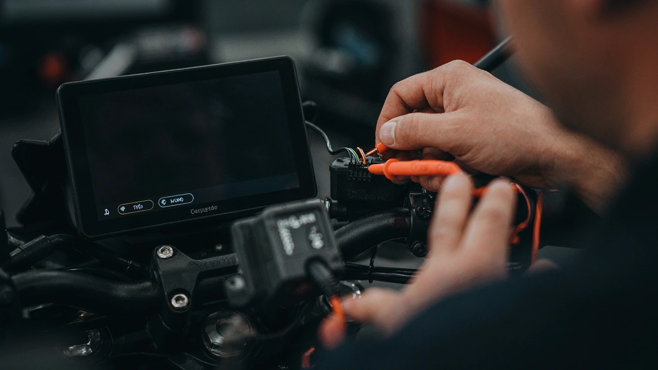 Mécanicien vérifiant un connecteur électrique près d'un écran Carpuride W702B éteint