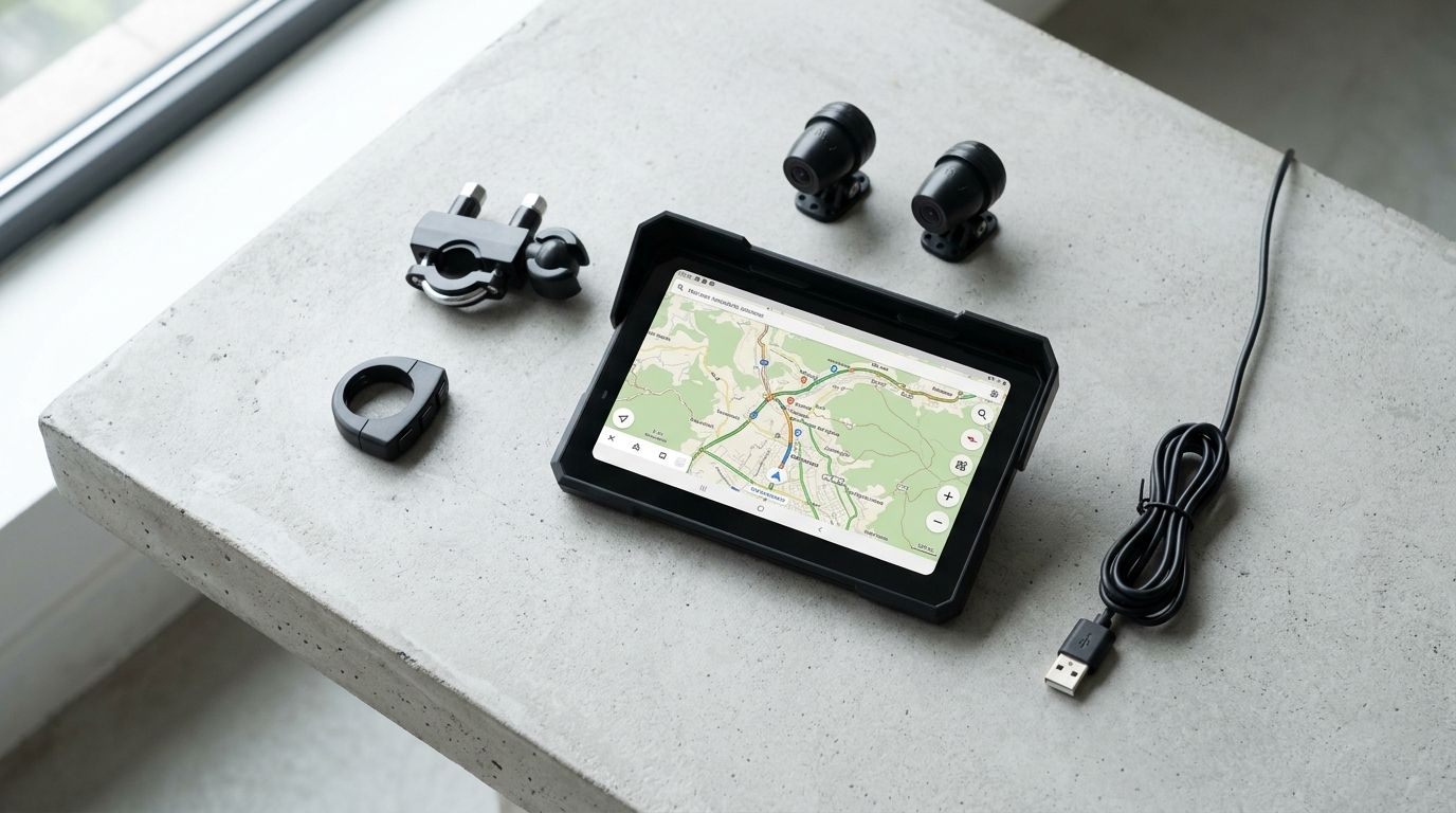 Écran Carpuride W702 Plus posé à plat affichant une carte hors-ligne, sans smartphone connecté