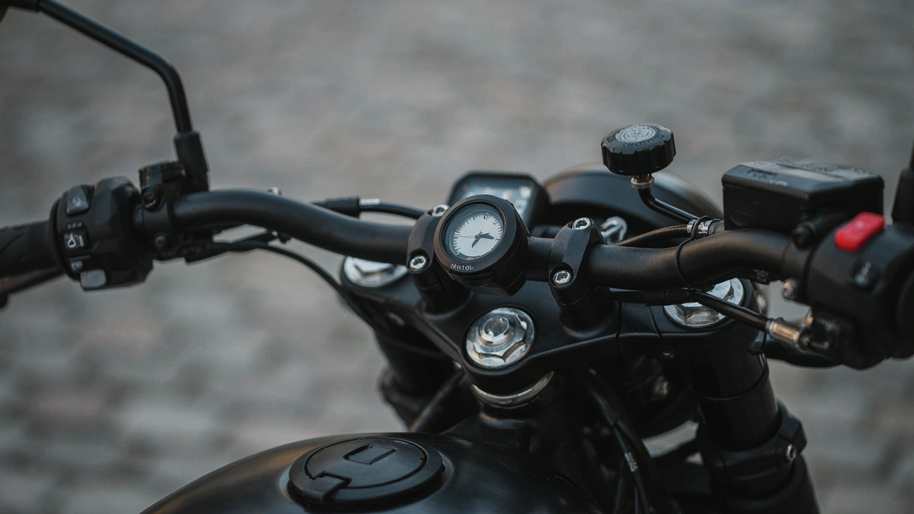 Boussole connectée Beeline Moto II fixée sur le guidon d'un café racer
