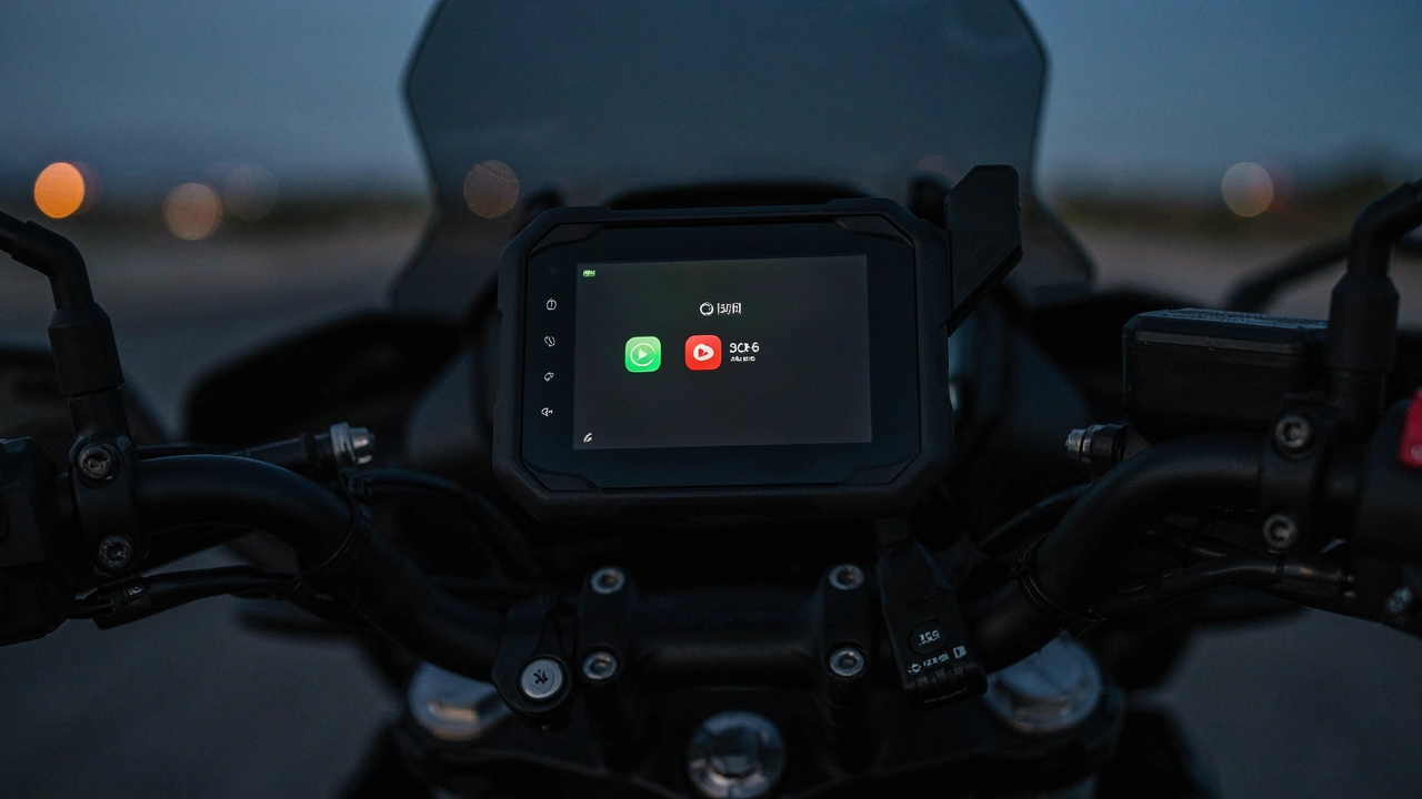 Écran Chigee AIO-6 LTE 4G fixé au guidon à la tombée du jour