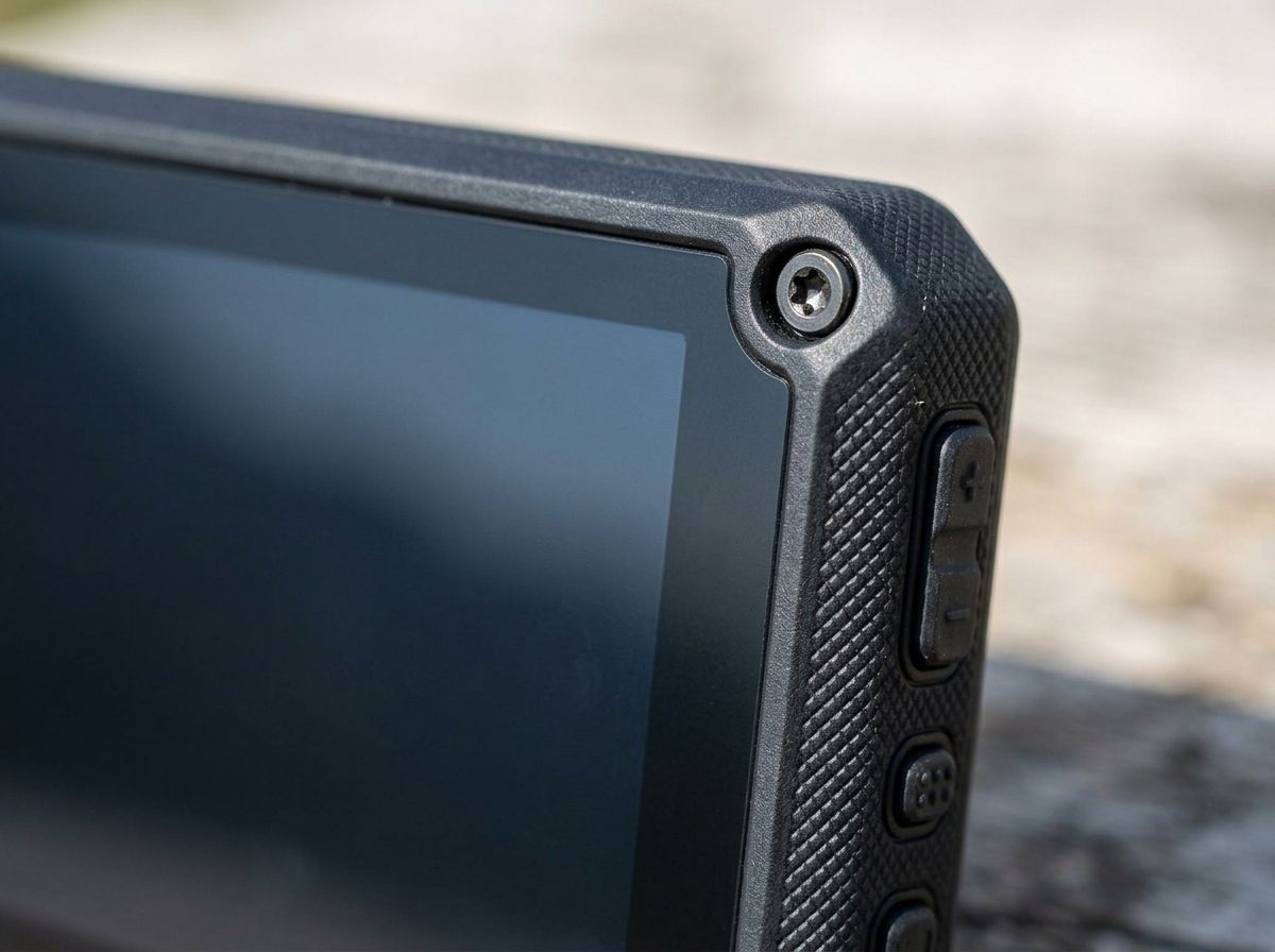 Gros plan sur la coque robuste et les vis d'angle du Garmin zūmo XT3